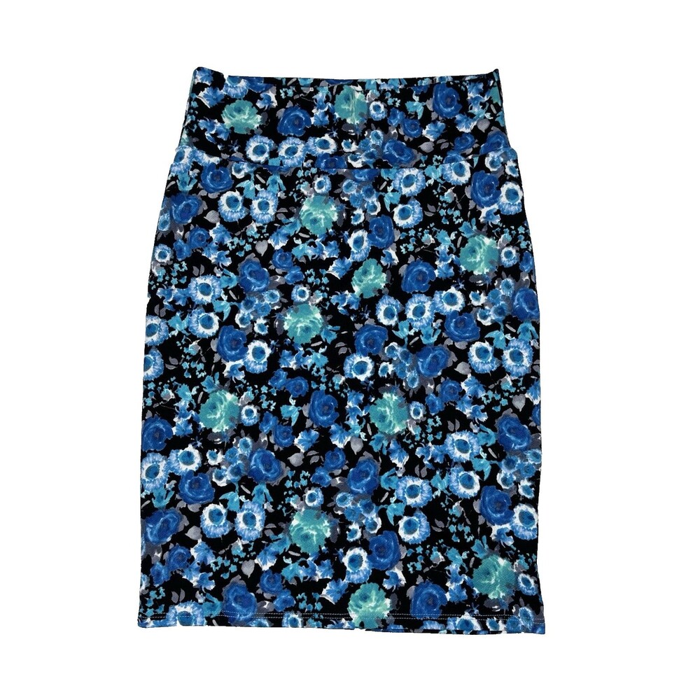LuLaRoe Cassie Skirt Small Blue Floral Pencil Stretch Knit Fitted Coquette Party